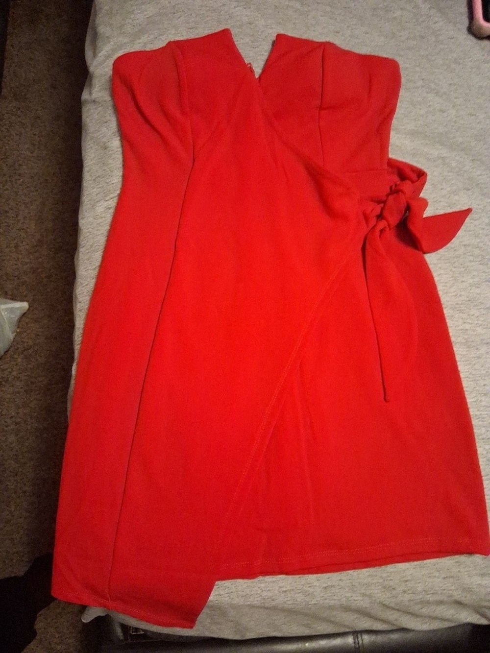 Trixxi Strapless Red Cocktail Dress with Side Tie